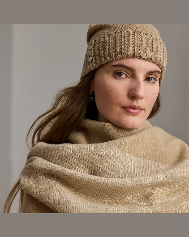 Ralph Lauren Strickmütze mit Zierknöpfen Tan