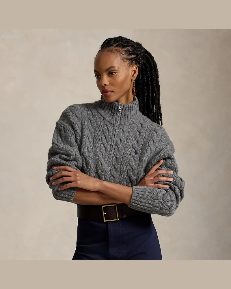 Ralph Lauren Woll-Kaschmir-Pullover mit Zopfmuster Grey