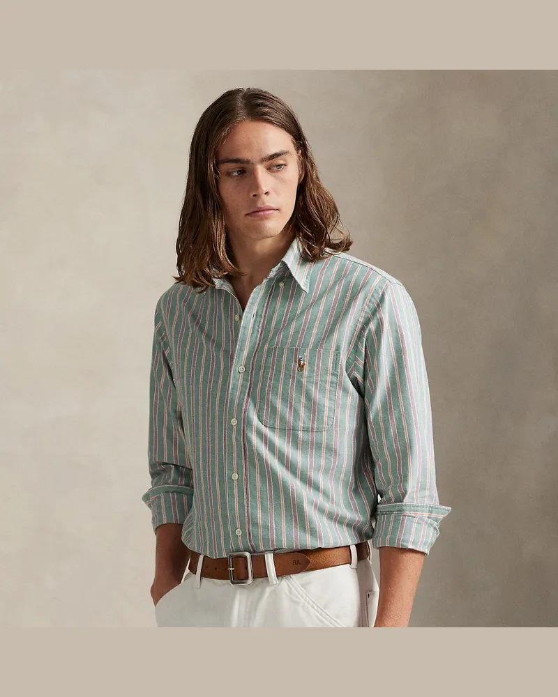 Ralph Lauren Gestreiftes Custom-Fit Oxfordhemd Green