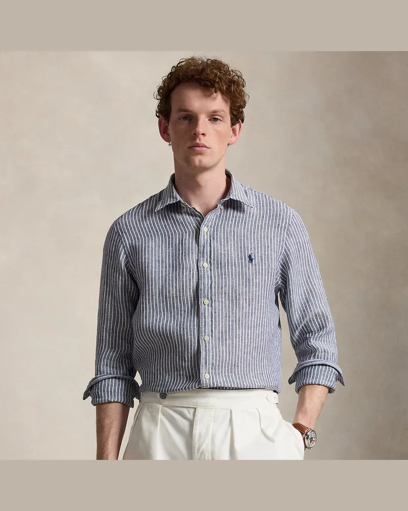 Ralph Lauren Gestreiftes Slim-Fit Leinenhemd Blue