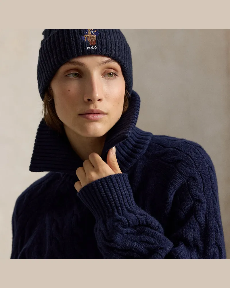 Ralph Lauren Mütze mit Zopfmuster und Polo Bear Blue