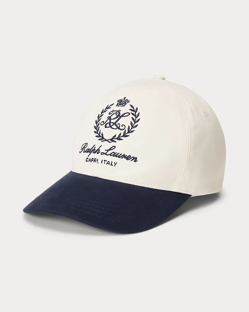 Ralph Lauren Twill-Baseballkappe mit Wappenstickerei Cream