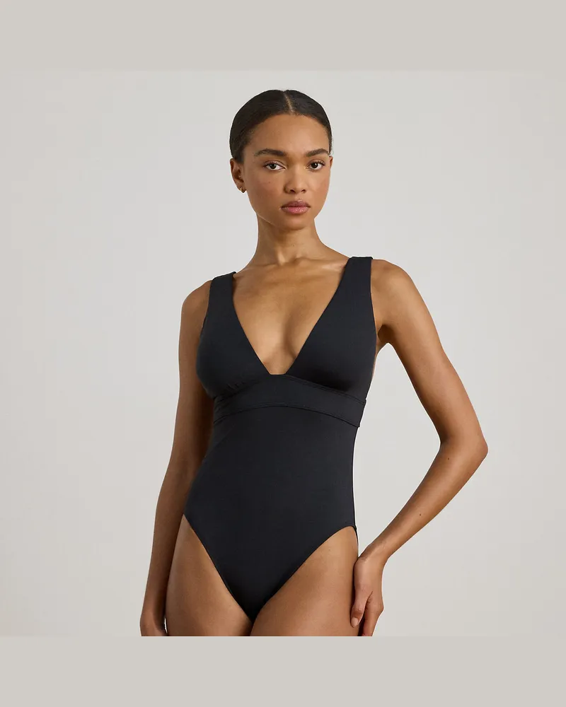 Ralph Lauren Badeanzug mit V-Ausschnitt Black