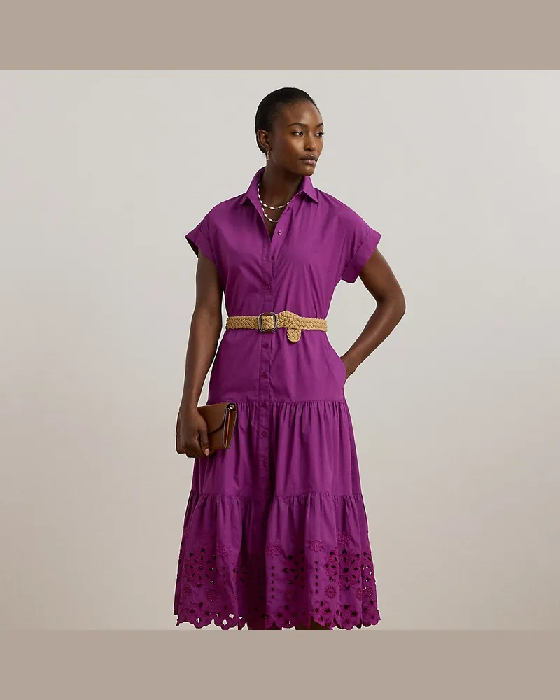 Ralph Lauren Gestuftes Hemdkleid mit Lochstickerei Purple