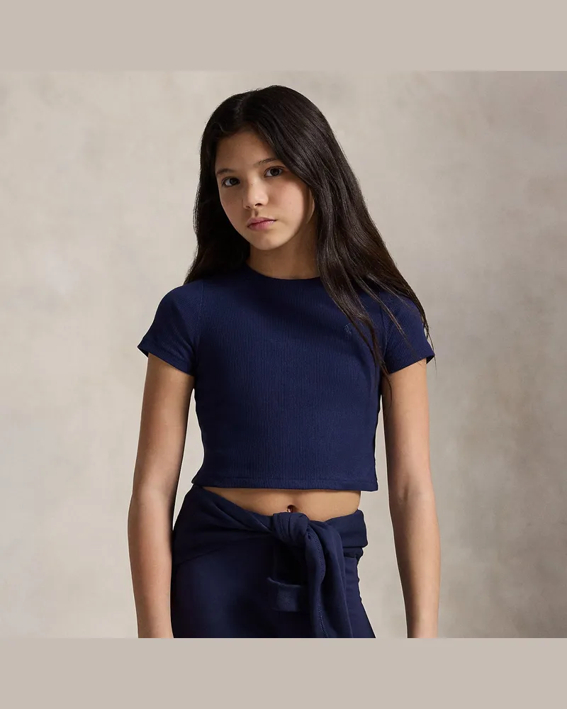 Ralph Lauren Geripptes, kastenförmiges T-Shirt Blue