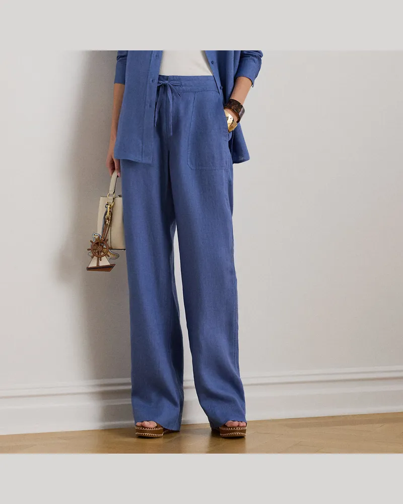 Ralph Lauren Kurzgrößen - Leinenhose mit weitem Bein Blue