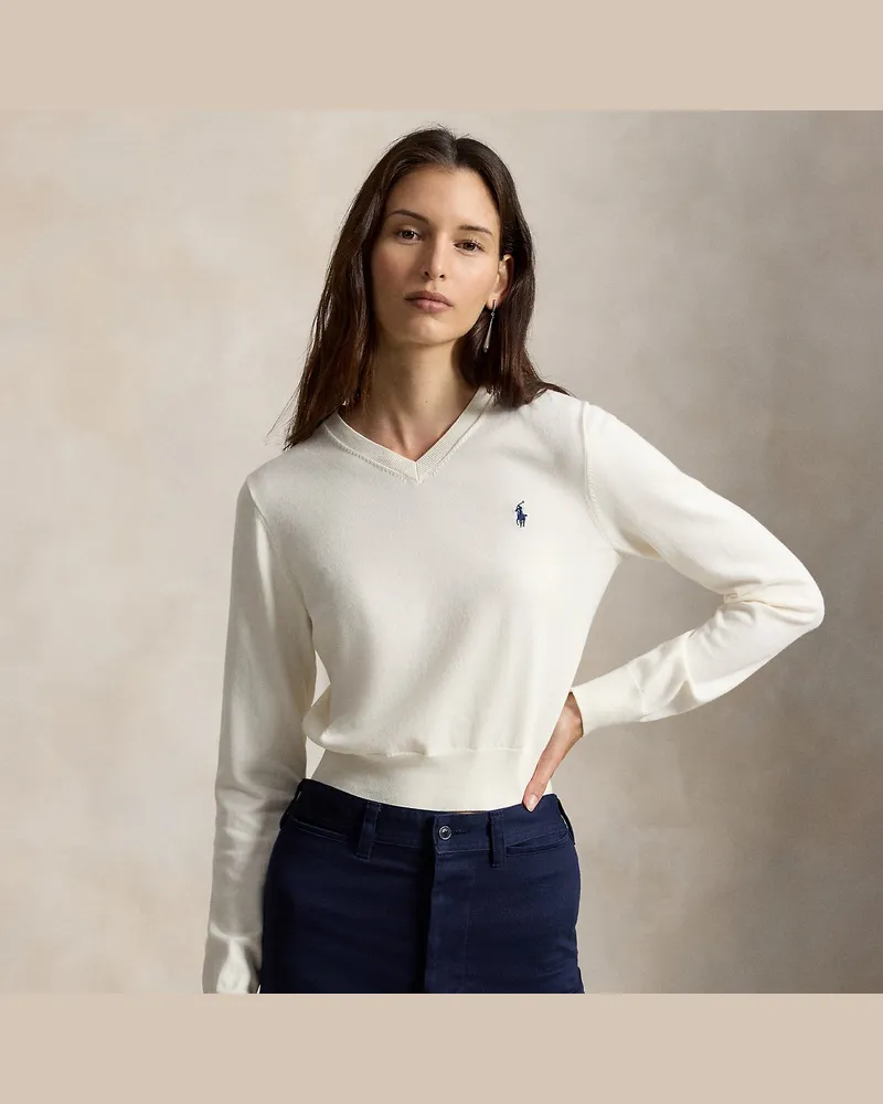 Ralph Lauren Shrunken-Fit Pullover mit V-Ausschnitt Cream