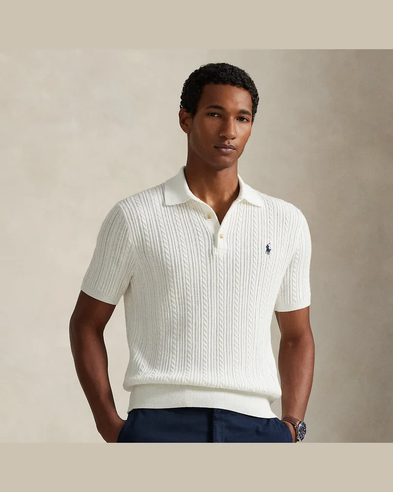 Ralph Lauren Pullover mit Polokragen und Zopfmuster White