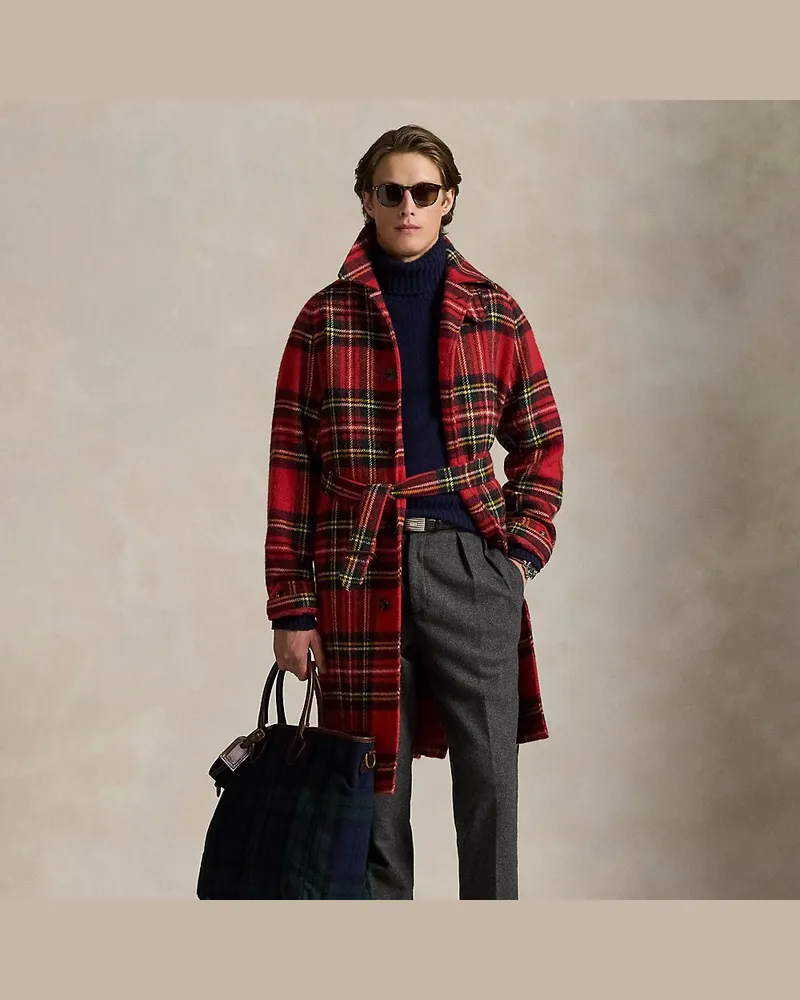 Ralph Lauren Karierter Balmacaan-Mantel aus Wolltweed Red