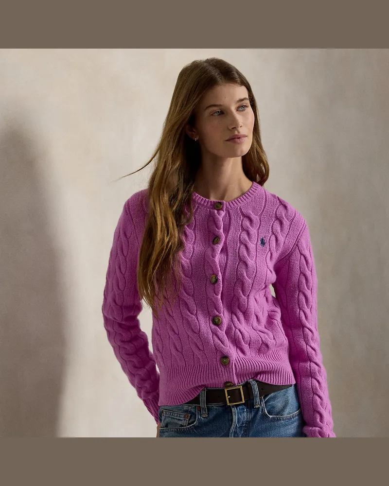 Ralph Lauren Woll-Kaschmirstrickjacke mit Zopfmuster Pink