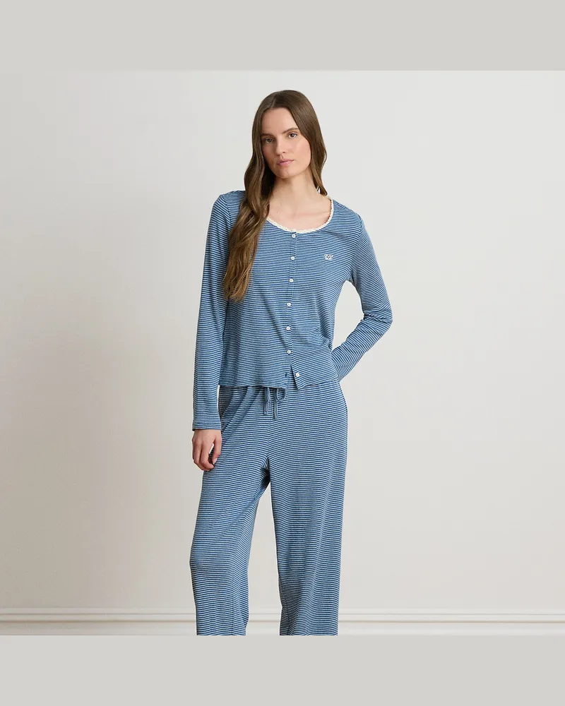 Ralph Lauren Gestreifter Pyjama mit Spitze Blue