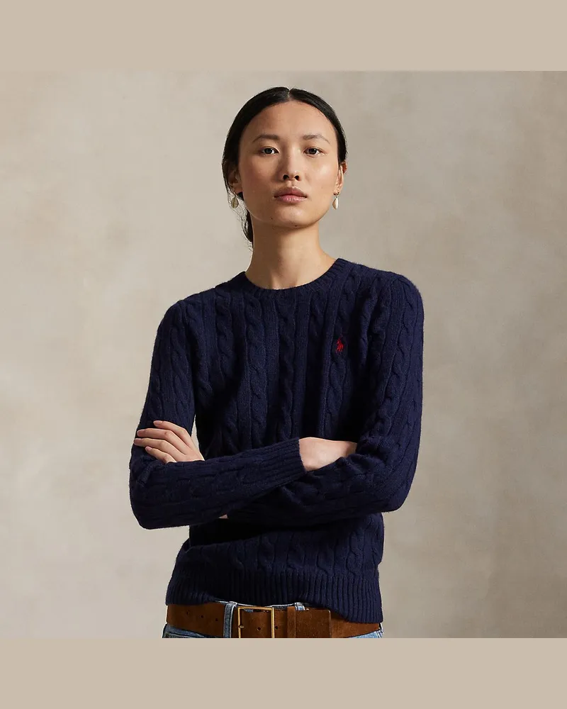 Ralph Lauren Woll-Kaschmir-Pullover mit Zopfmuster Blue