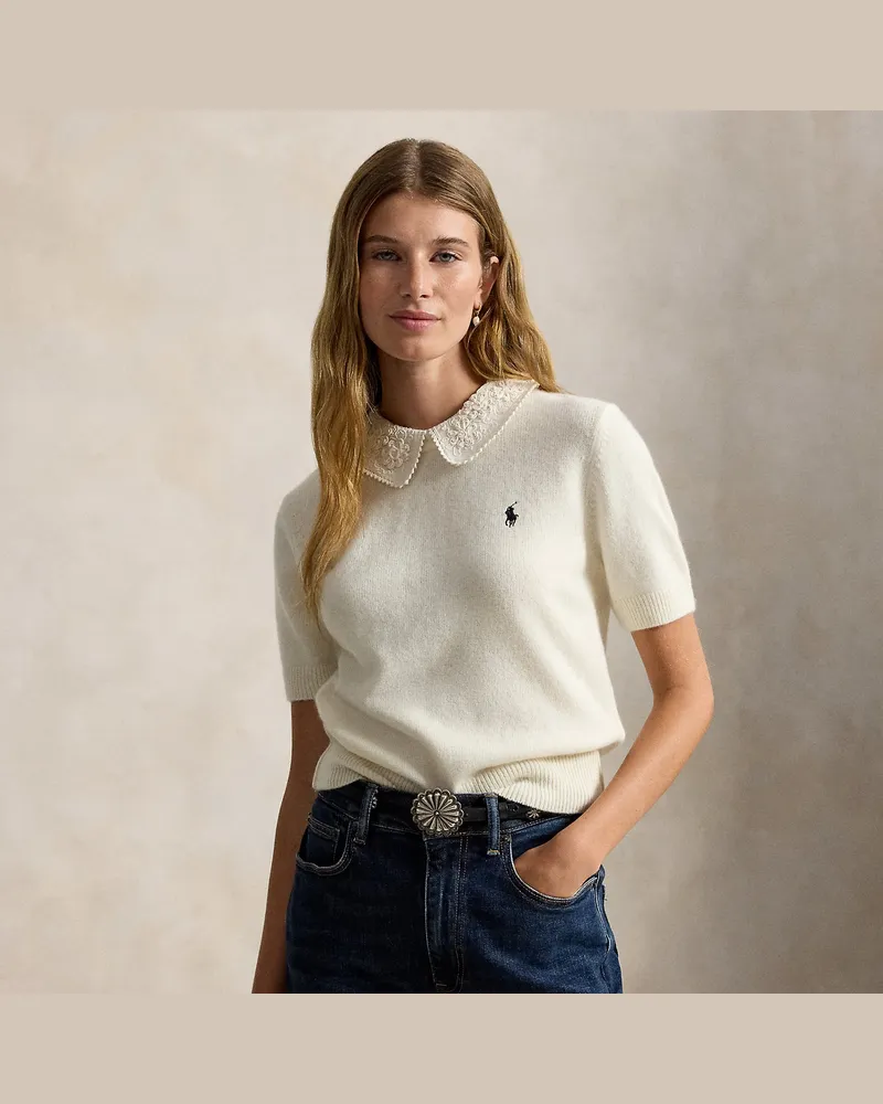 Ralph Lauren Kurzärmliger Pullover mit Spitzenkragen White