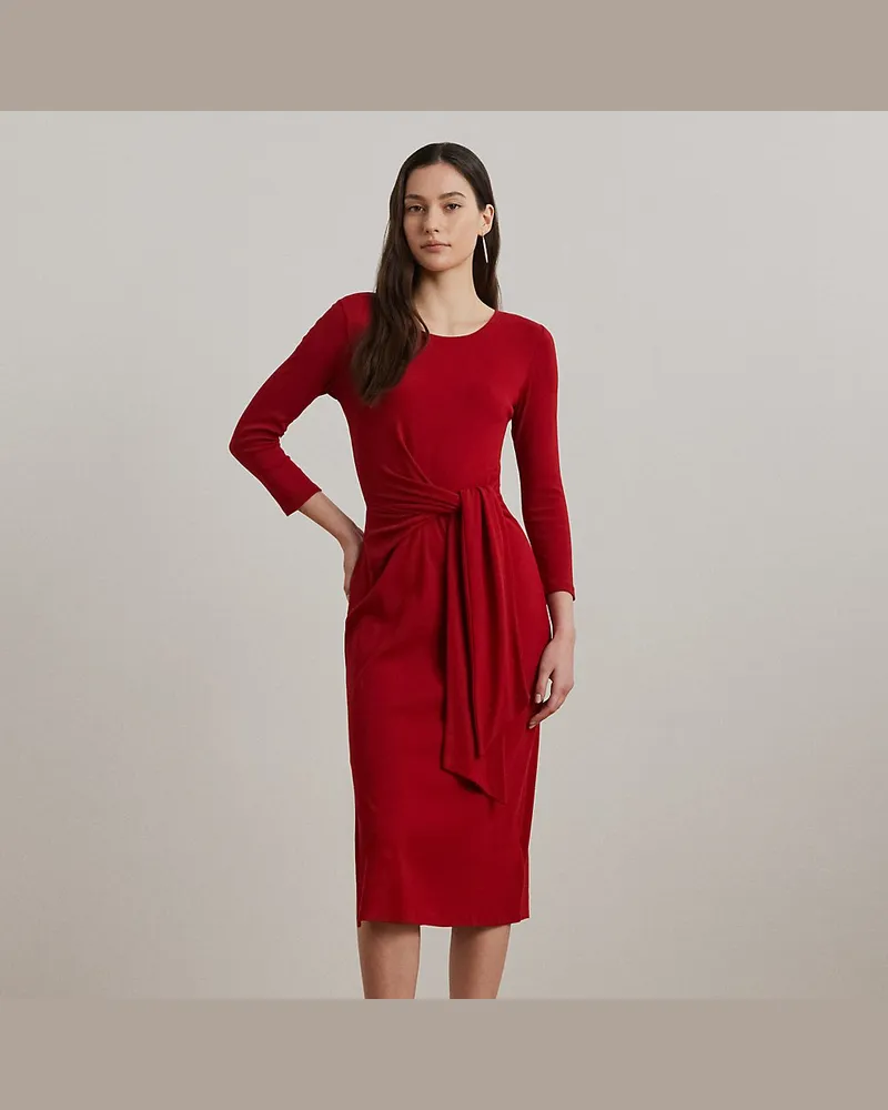 Ralph Lauren Rundhalskleid mit Bindedetail vorne Red