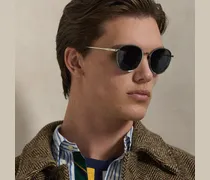 Runde Metallsonnenbrille mit Karo-Akzent