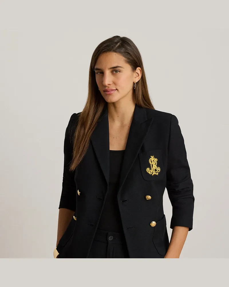 Ralph Lauren Zweireihiger Blazer aus Stretchpiqué Black