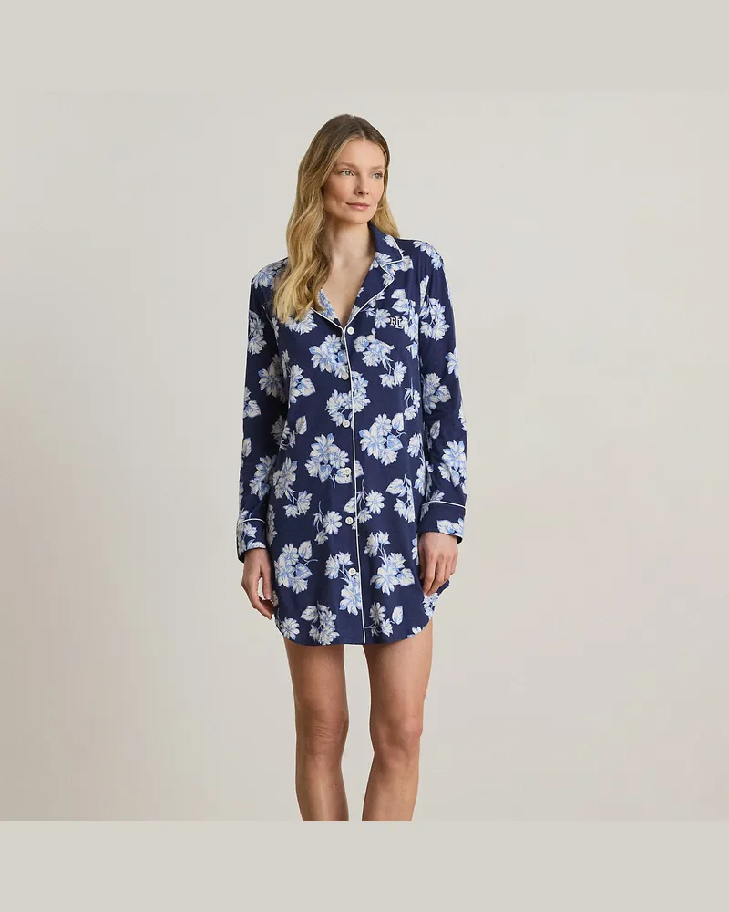 Ralph Lauren Geblümtes Nachthemd aus Baumwolljersey Blue