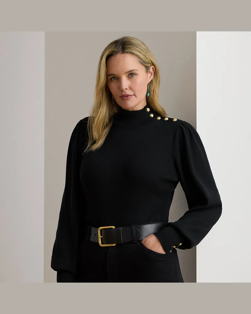 Ralph Lauren Plus Größen - Pullover mit Halbrollkragen und Knöpfen Black