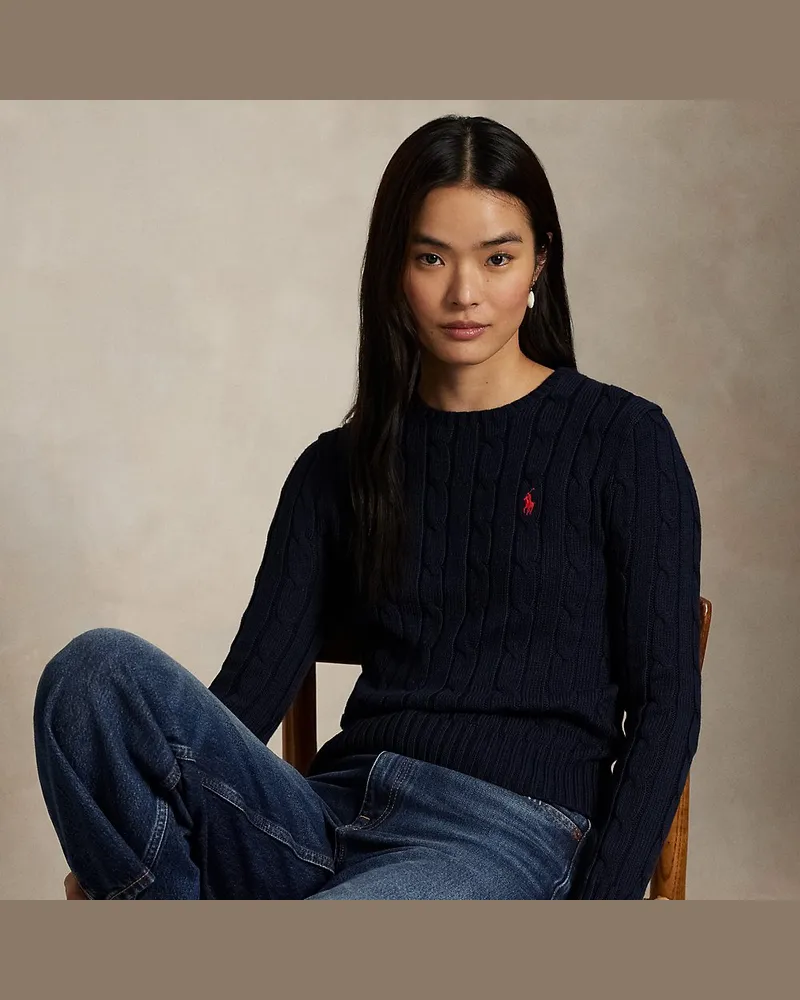 Ralph Lauren Baumwoll-Rundhalspullover mit Zopfmuster Blue