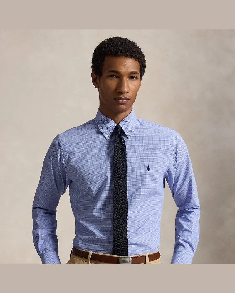 Ralph Lauren Kariertes Custom-Fit-Hemd aus Popeline Blue