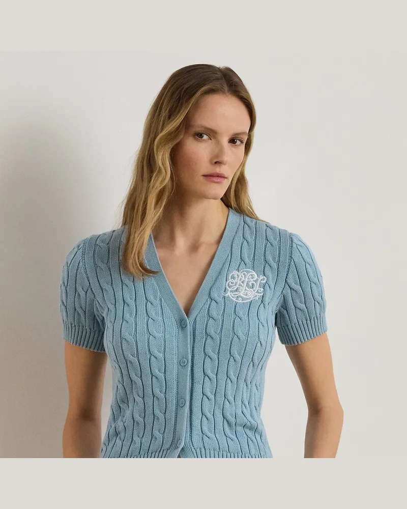 Ralph Lauren Kurzärmlige Strickjacke mit Zopfmuster Blue