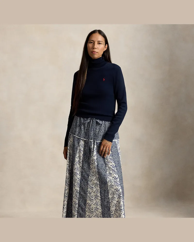 Ralph Lauren Geblümter A-Linien-Rock mit Seide Blue