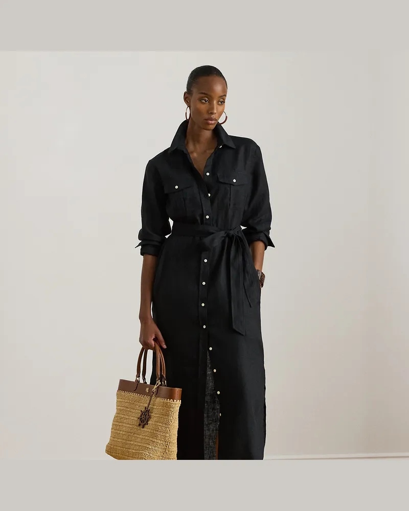 Ralph Lauren Midi-Hemdkleid aus Leinen mit Gürtel Black