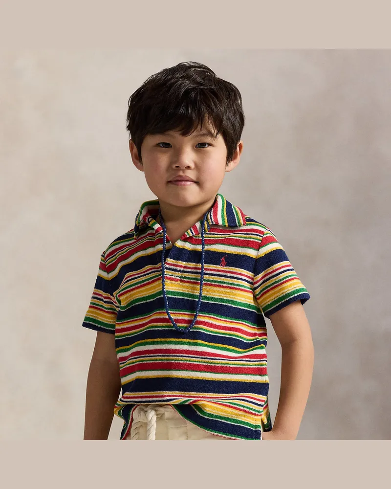 Ralph Lauren Baumwollfrottee-Poloshirt mit Streifen Yellow
