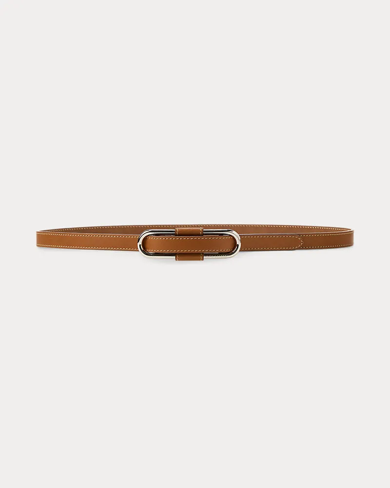 Ralph Lauren Schmaler Kalbsledergürtel mit Schnalle Brown