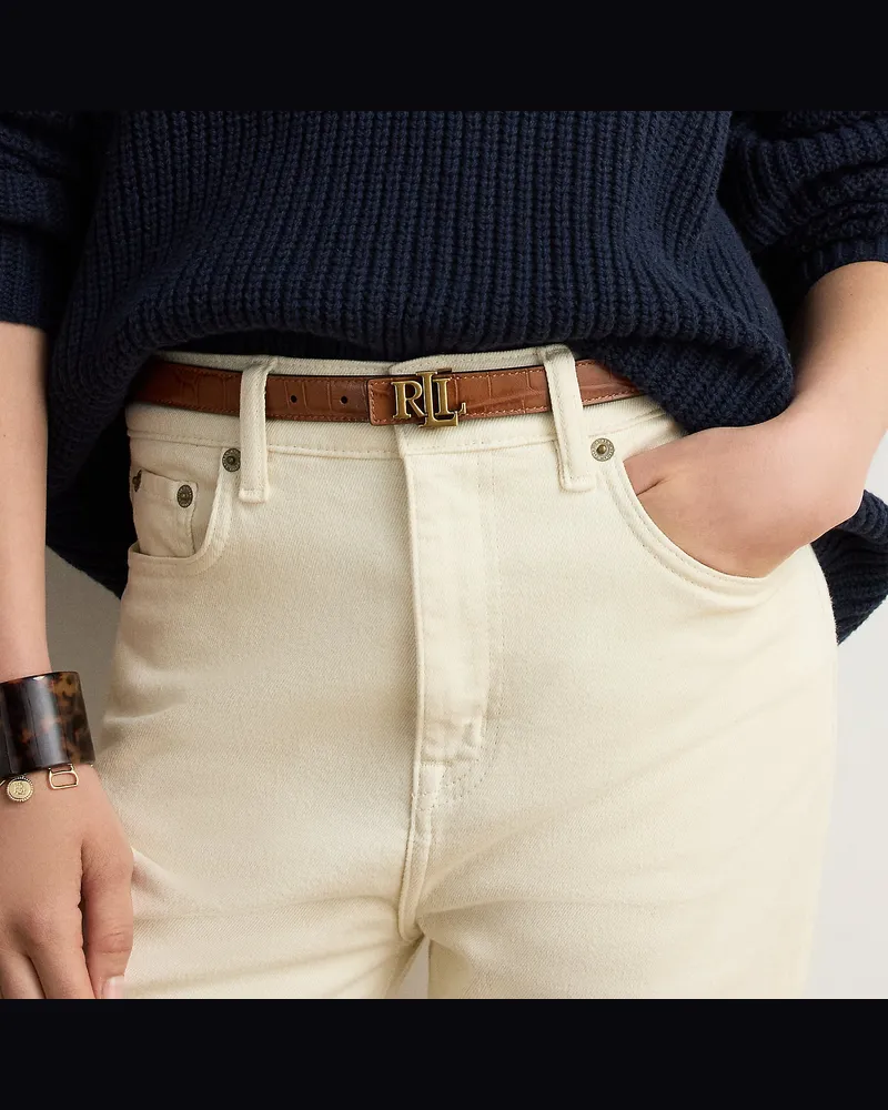 Ralph Lauren Schmaler wendbarer Gürtel mit Logo Brown