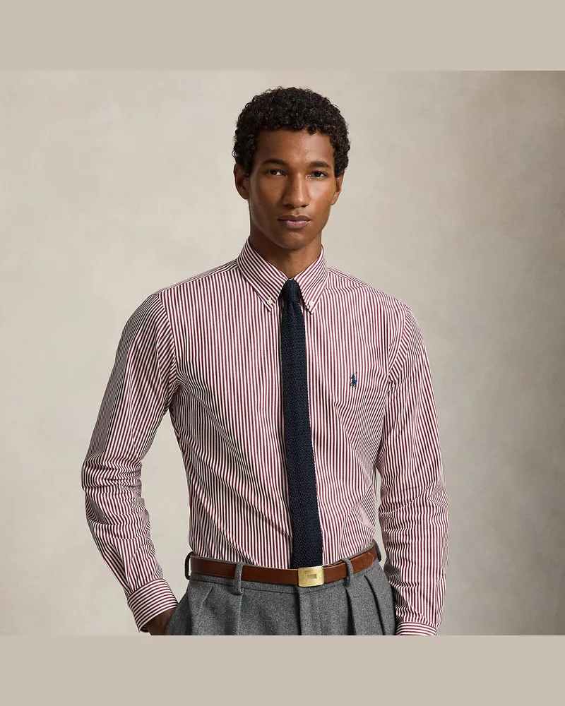 Ralph Lauren Gestreiftes Custom-Fit Hemd aus Popeline Red