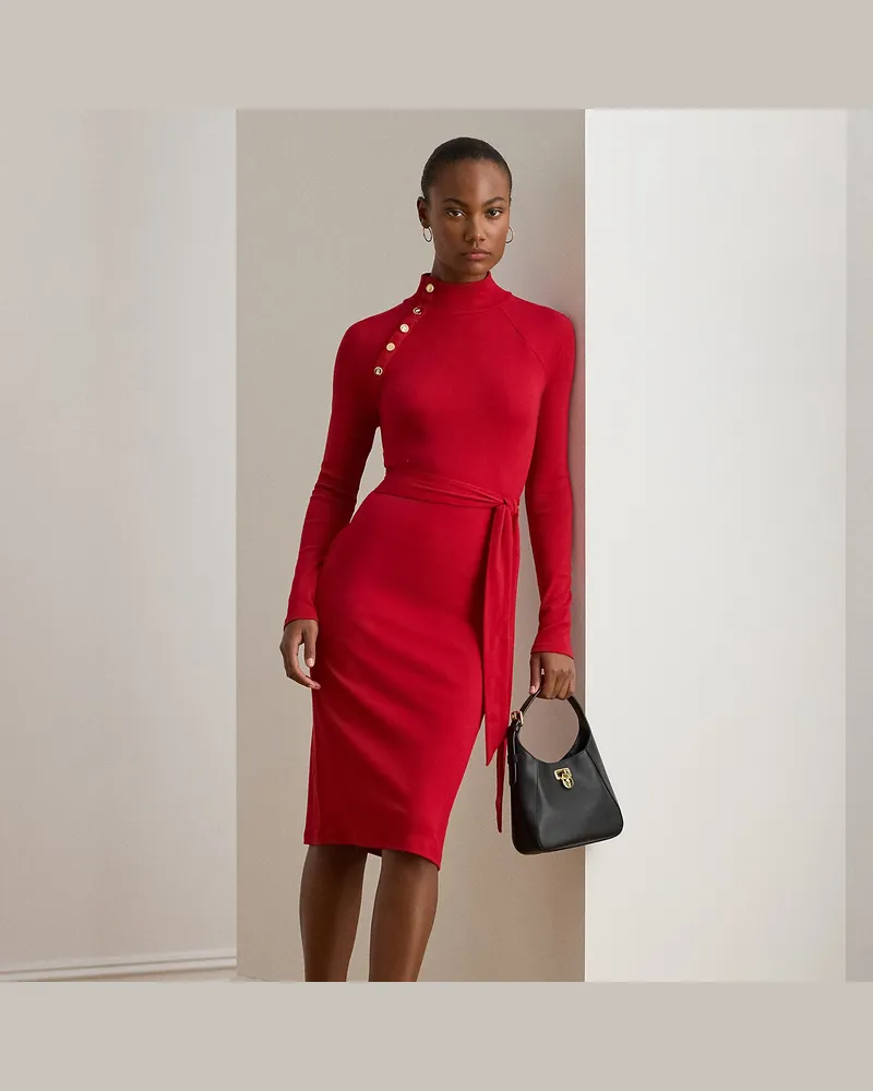 Ralph Lauren Rippenstrickkleid mit Zierknöpfen Red