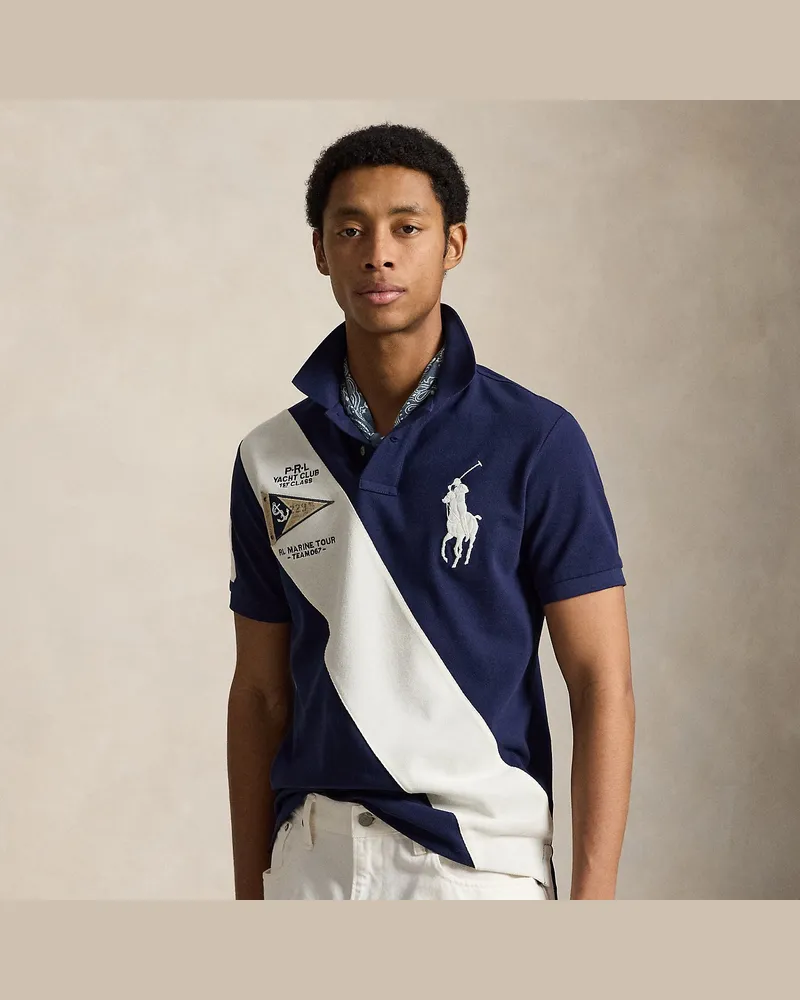 Ralph Lauren Custom-Slim Piqué-Poloshirt mit Big Pony Blue