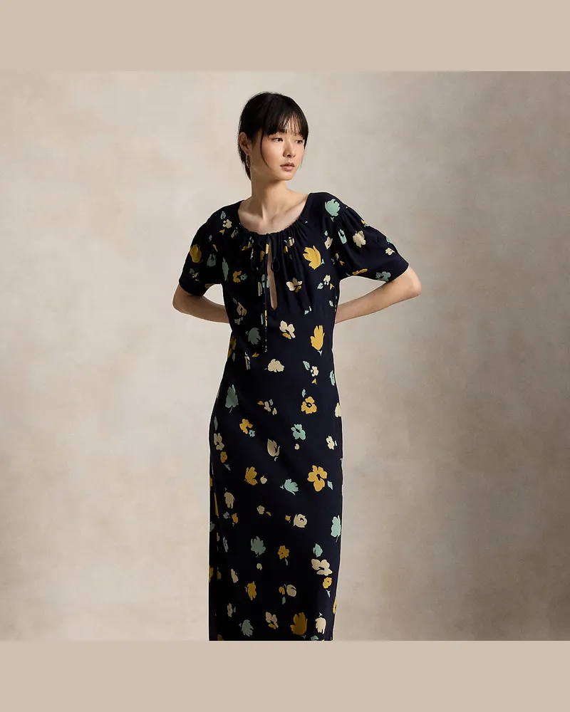 Ralph Lauren Crêpekleid mit Blumenmuster Blue