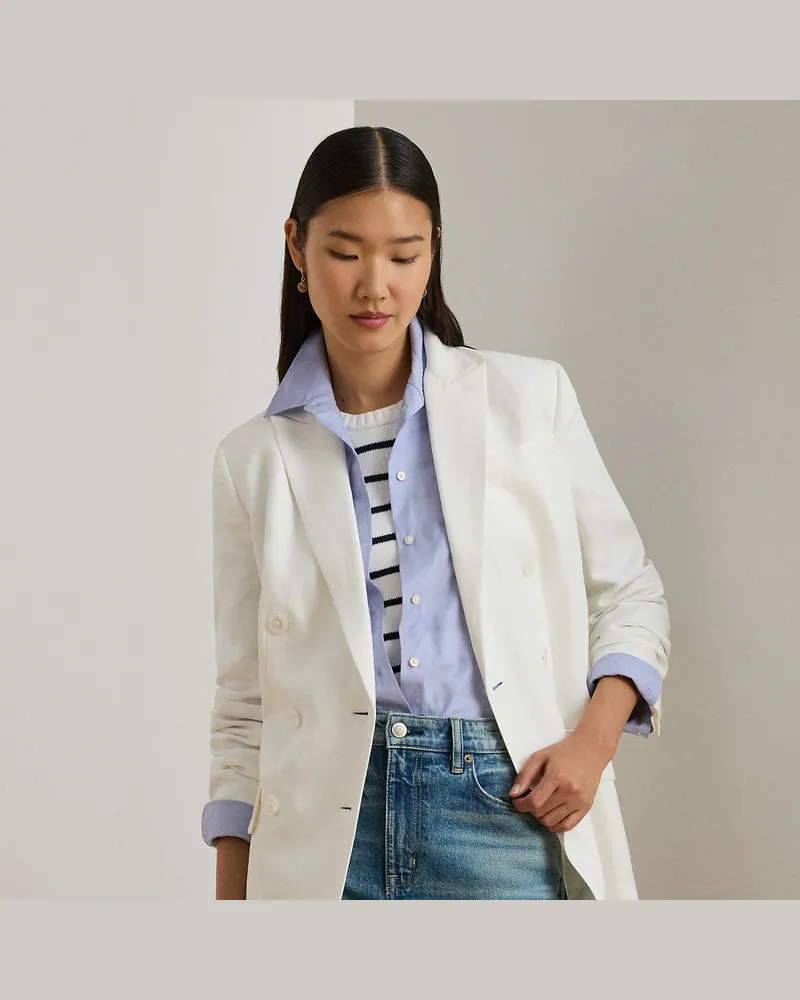 Ralph Lauren Zweireihiger Blazer aus Leinen-Twill White