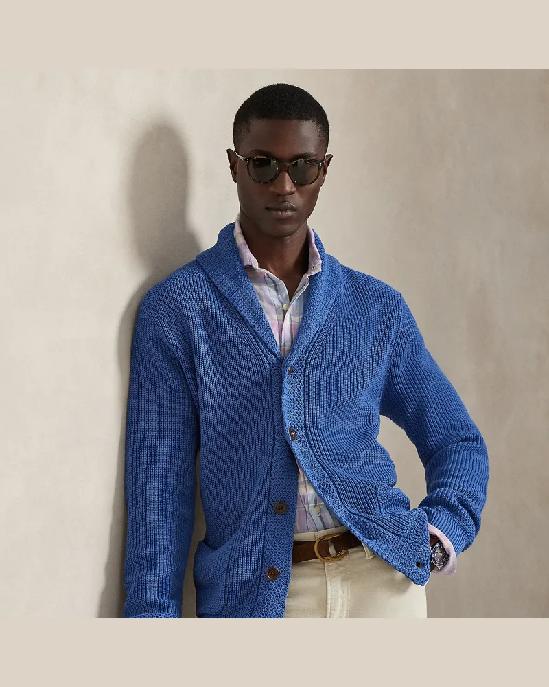 Ralph Lauren Baumwollstrickjacke mit Schalkragen Blue