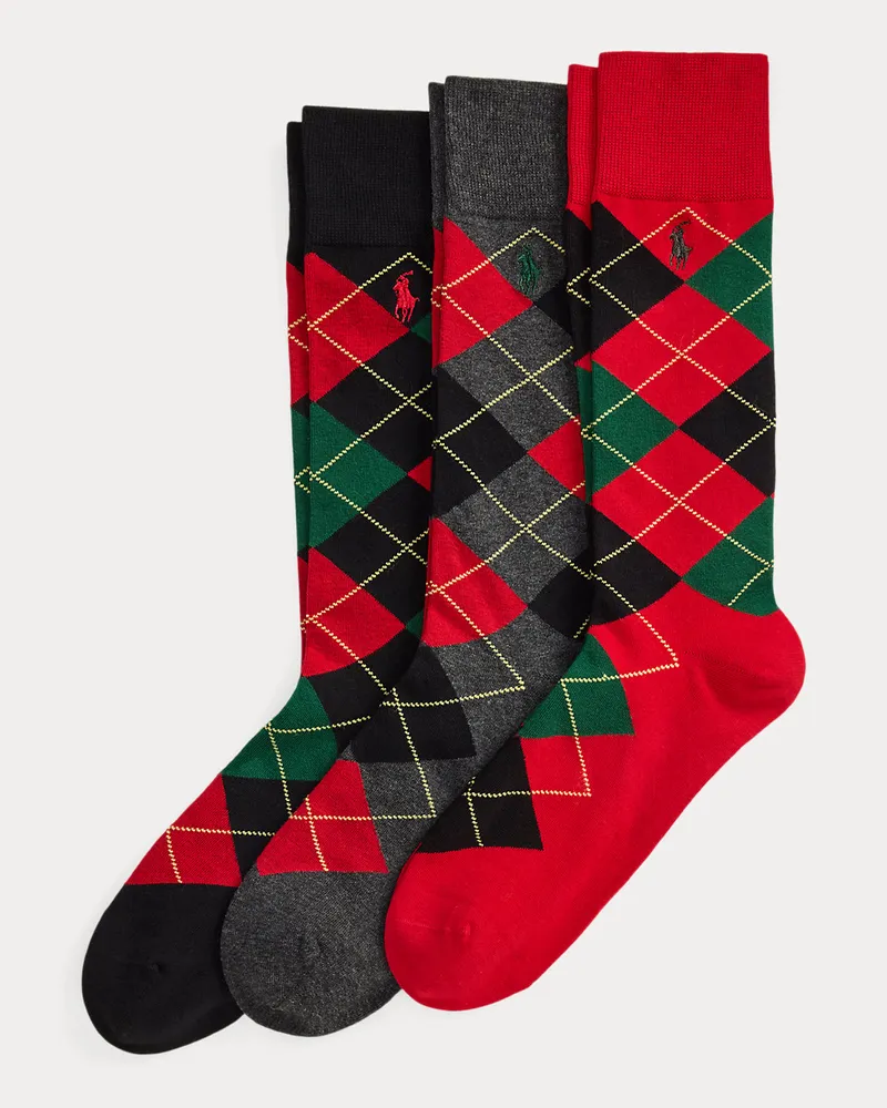 Ralph Lauren Große Größen - 3er-Pack Anzugsocken mit Argyle-Muster Red