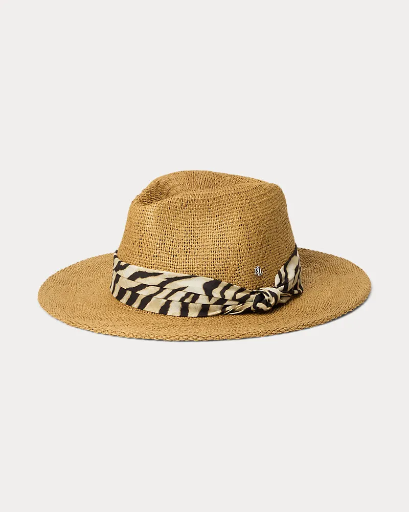 Ralph Lauren Strohhut mit gemustertem Band Natural