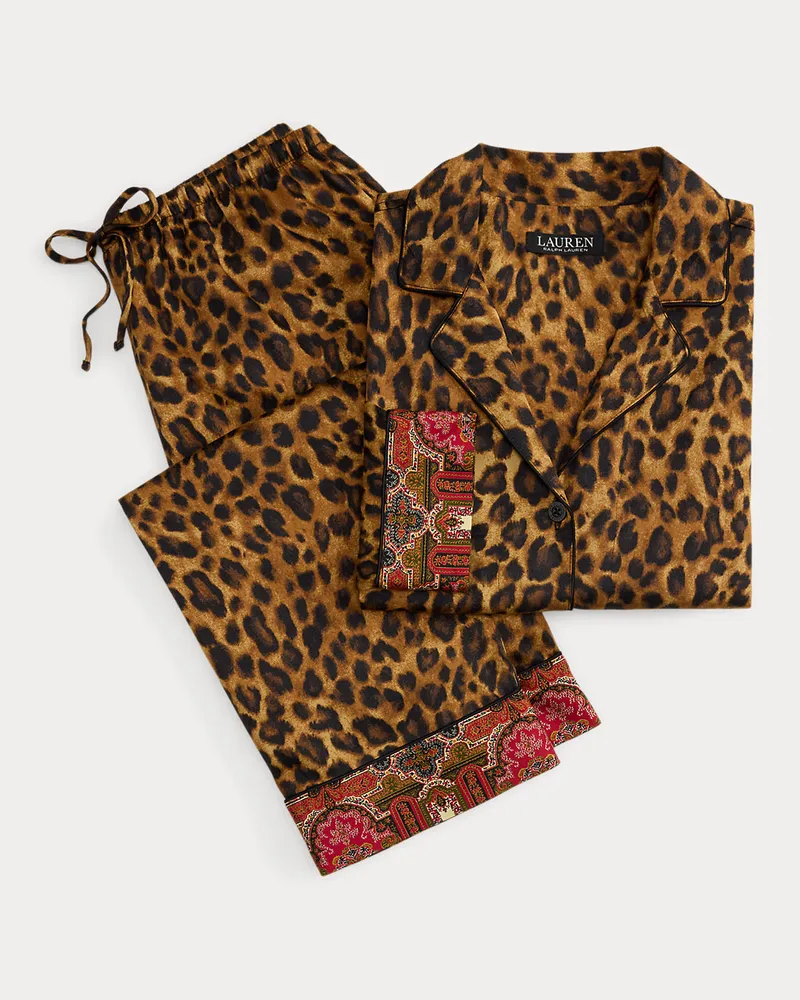 Ralph Lauren Satin-Pyjama mit Leopard-Paisley-Muster Brown