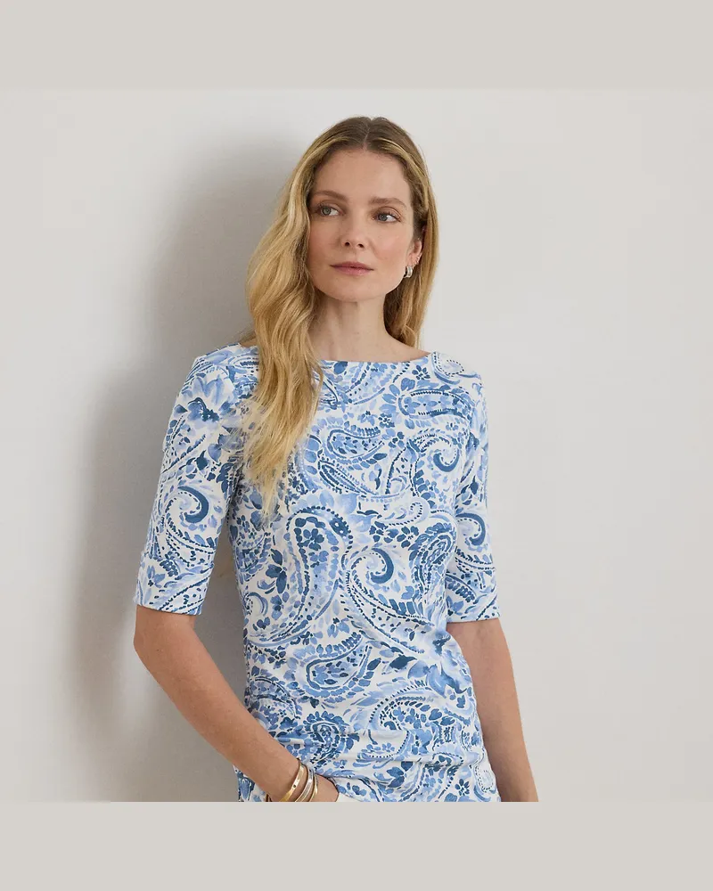 Ralph Lauren Paisley-T-Shirt mit U-Boot-Ausschnitt Blue