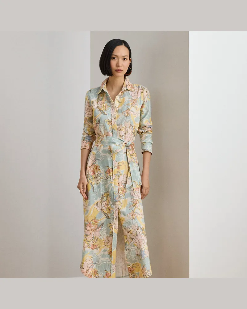 Ralph Lauren Geblümtes Hemdkleid aus Leinen Cream