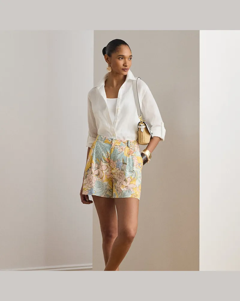 Ralph Lauren Geblümte Leinenshorts mit Falten Cream