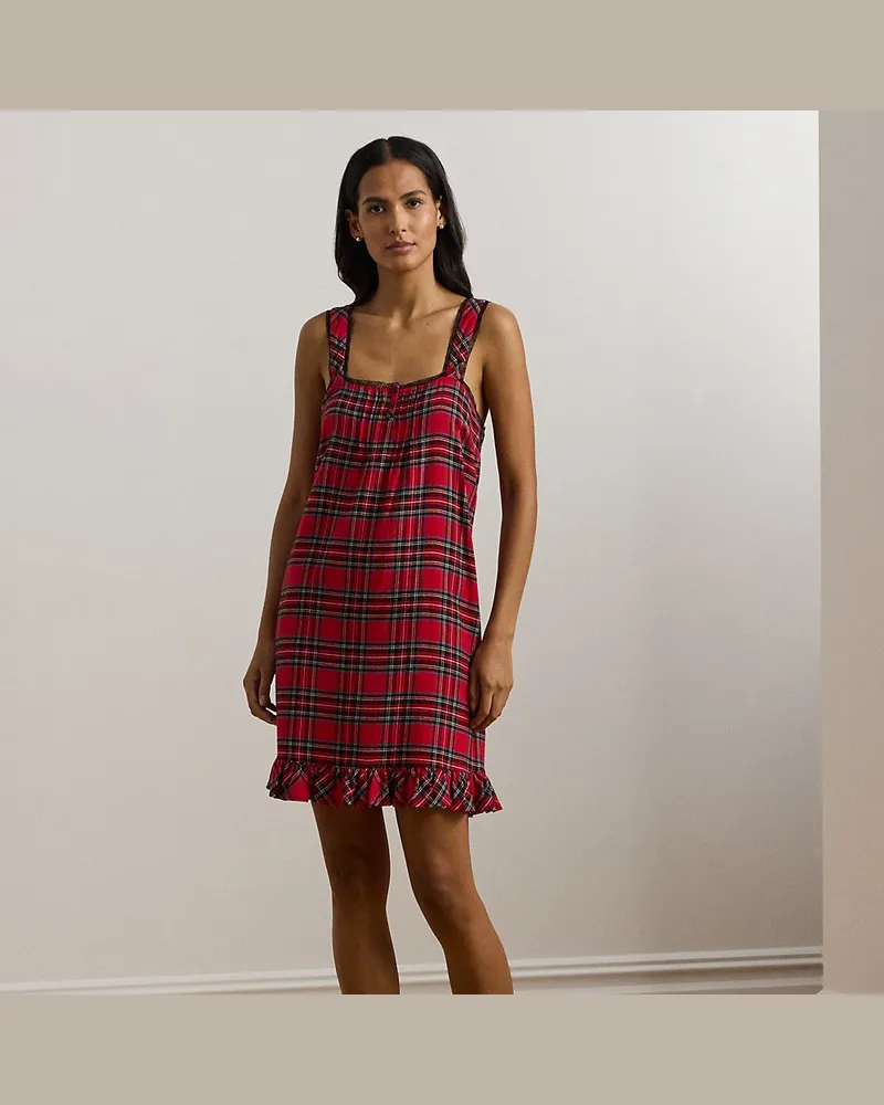 Ralph Lauren Twillnachthemd mit Spitzenbesatz Red