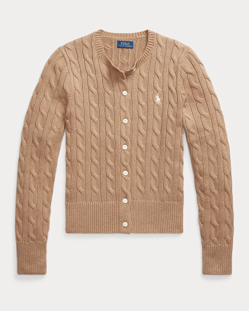 Ralph Lauren Baumwollstrickjacke mit Zopfmuster Tan