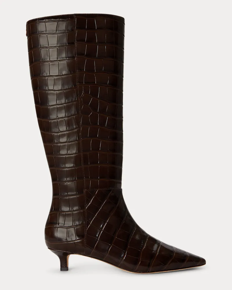 Ralph Lauren Hoher Stiefel Francesca mit Krokoprägung Brown