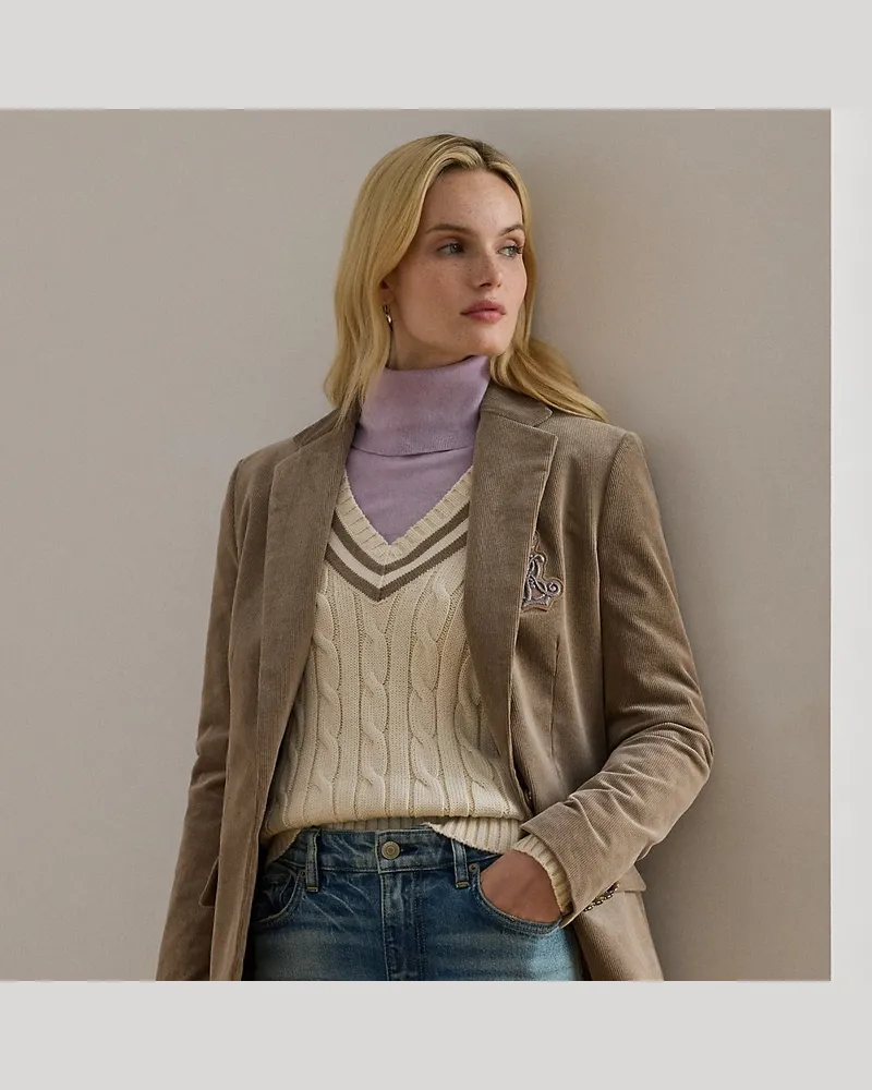 Ralph Lauren Kordsamtblazer mit Bouillonstickerei Brown