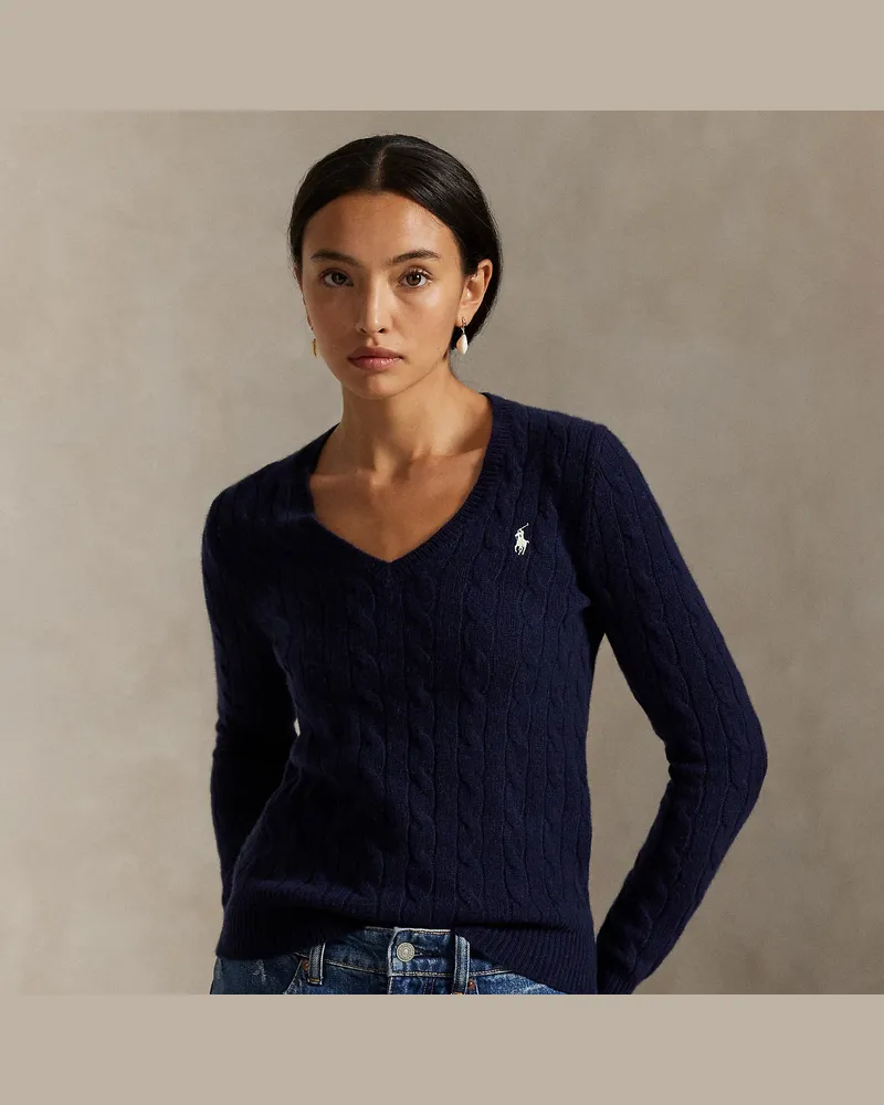 Ralph Lauren Woll-Kaschmir-Pullover mit Zopfmuster Blue