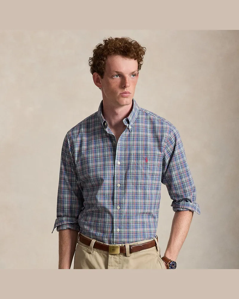 Ralph Lauren Kariertes Custom-Fit Popelinehemd Blue