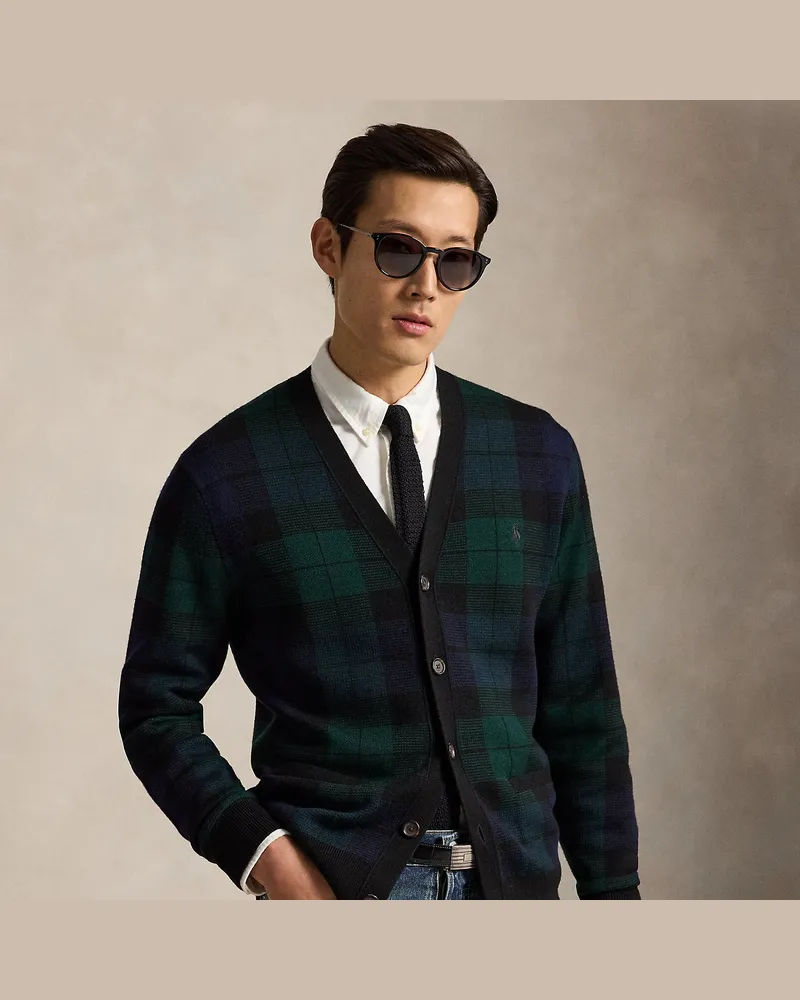 Ralph Lauren Karierte Strickjacke aus Wolle Green