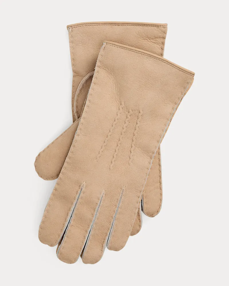 Ralph Lauren Lammfellhandschuhe mit Ziernähten Brown